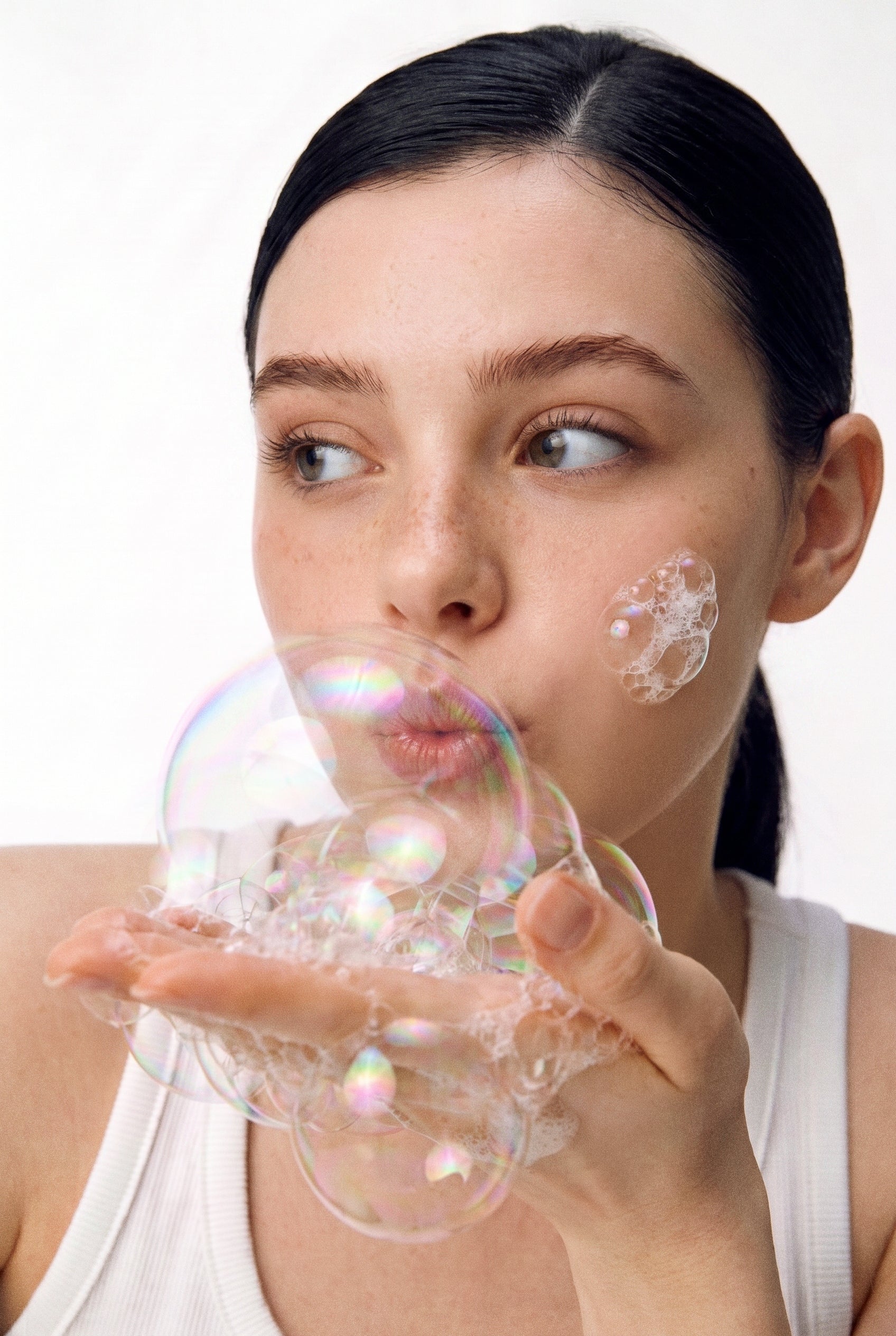 Bubbles resting gently on skin